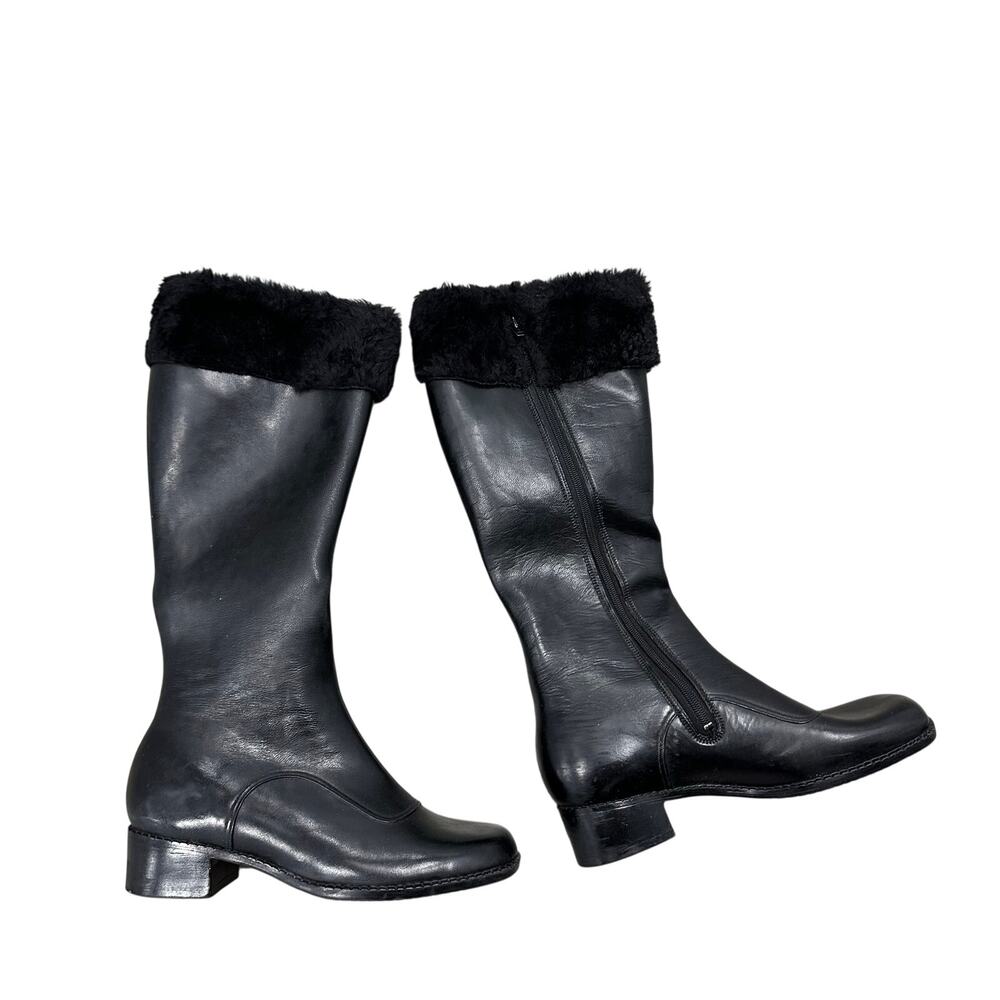 Vintage Cariboots Black Leather Waterproof Winter Boots Fur Trim Size 8 Canada
